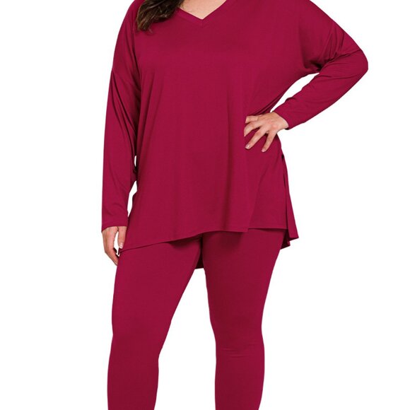 V-Neck Long-Sleeve Loungewear Leggings Set - Picture 2 of 5